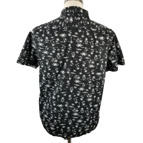 Denim & Flower Short Sleeve Black White Palm Tree Beachy Shirt Excellent! Size L - Picture 2 of 6